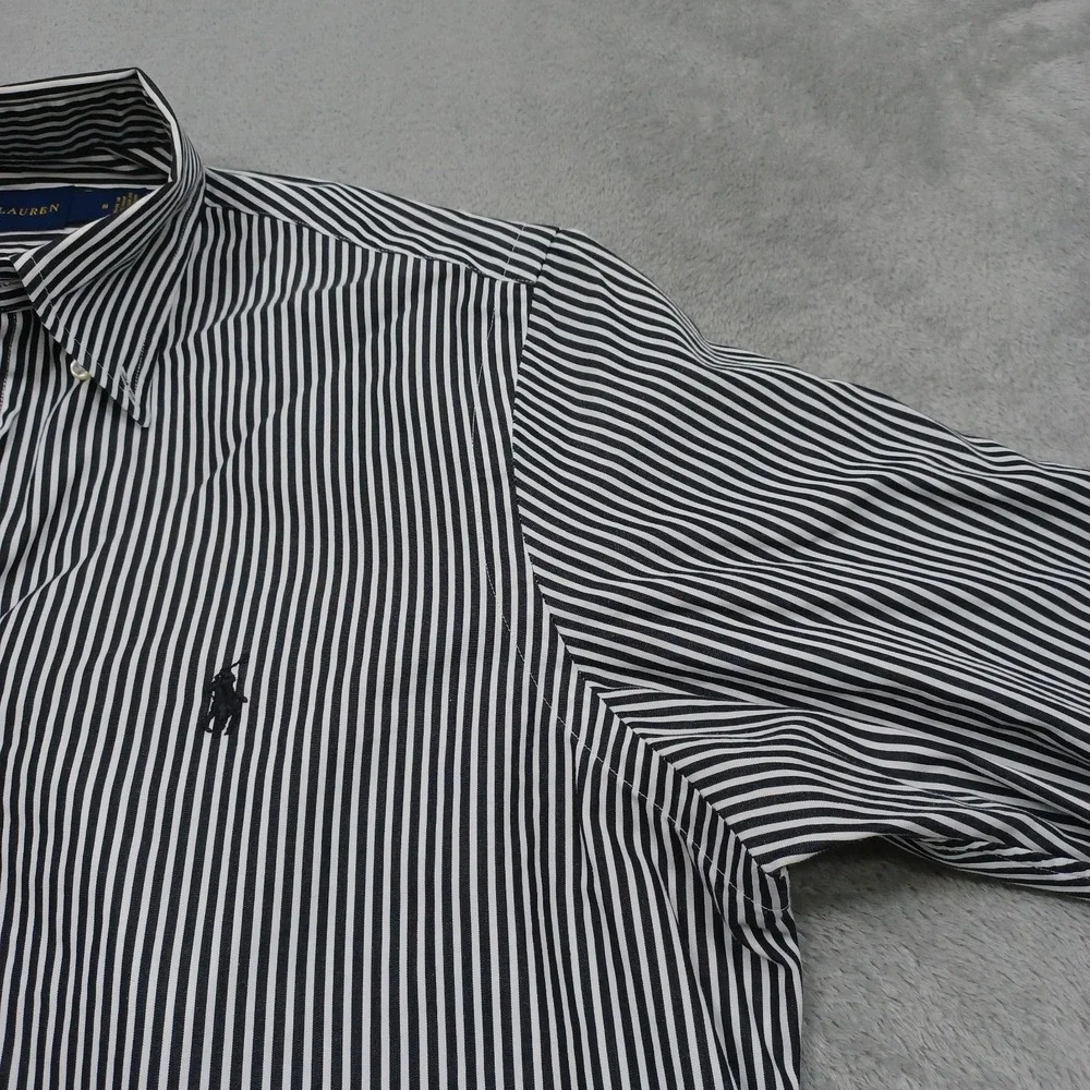 Ralph Lauren Shirt Mens Medium Black Striped Classic Fit Cotton Long Sleeve